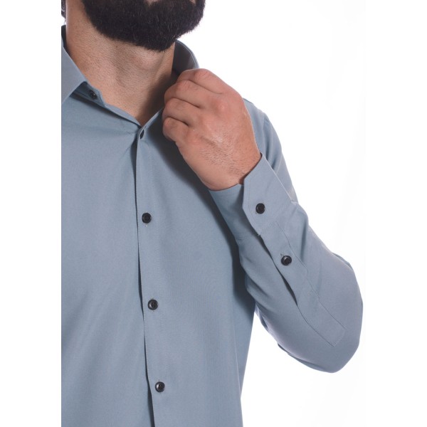 Camisa masculina cinza casual de manga longa