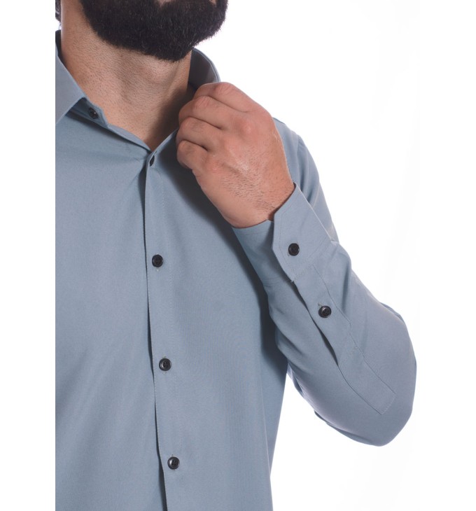 Camisa masculina cinza casual de manga longa