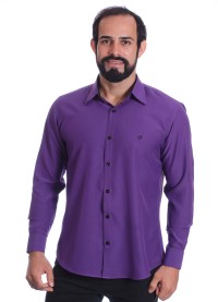 Camisa masculina roxa casual de manga longa