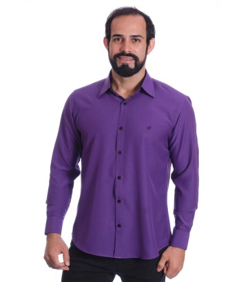 Camisa masculina roxa casual de manga longa