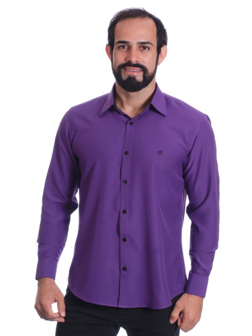 Camisa masculina roxa casual de manga longa