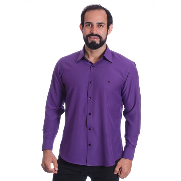 Camisa masculina roxa casual de manga longa