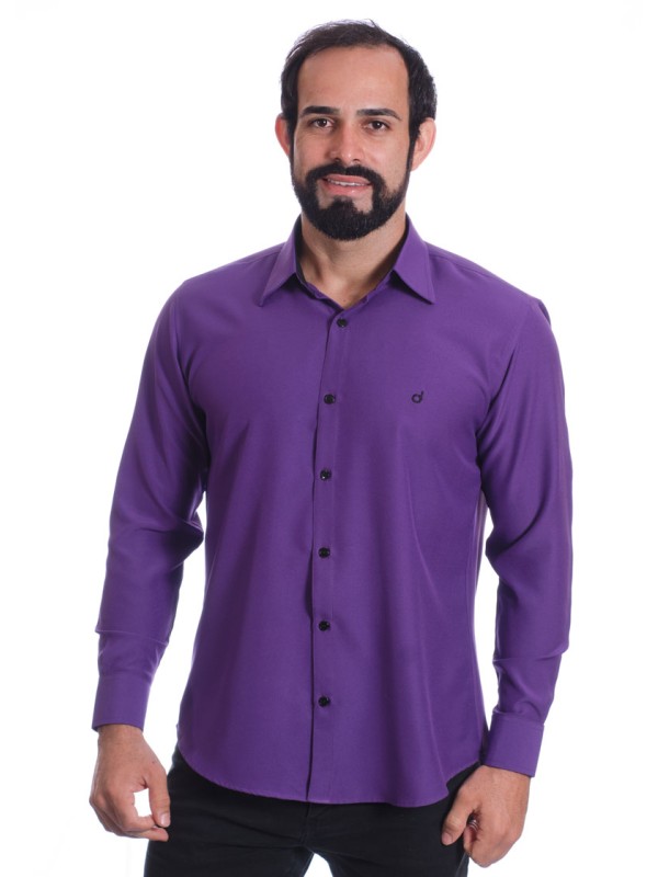 Camisa masculina roxa casual de manga longa