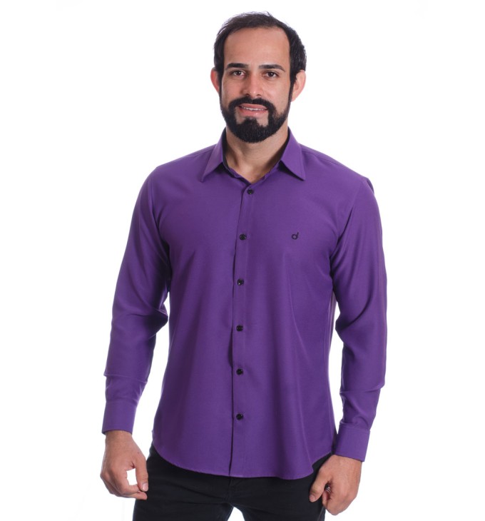 Camisa masculina roxa casual de manga longa