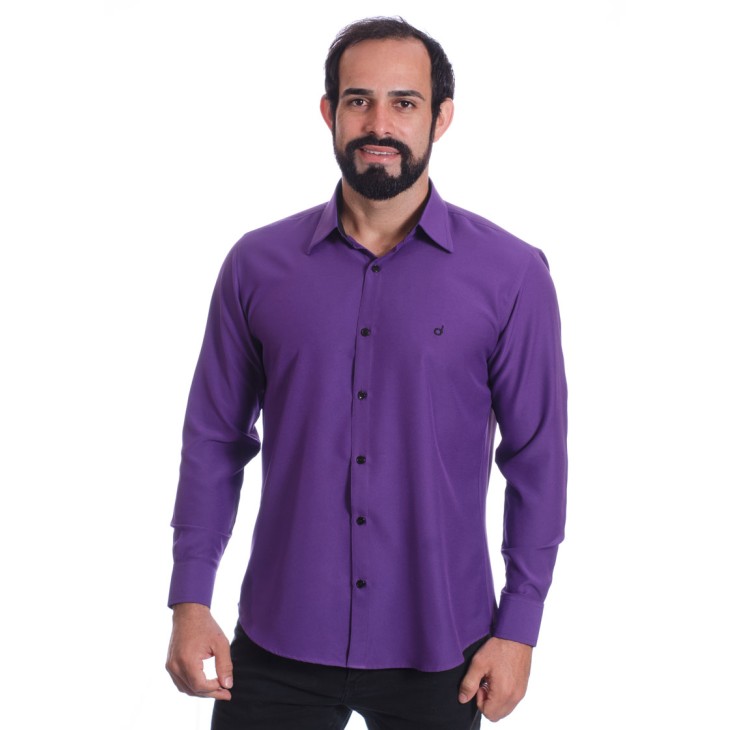 Camisa masculina roxa casual de manga longa