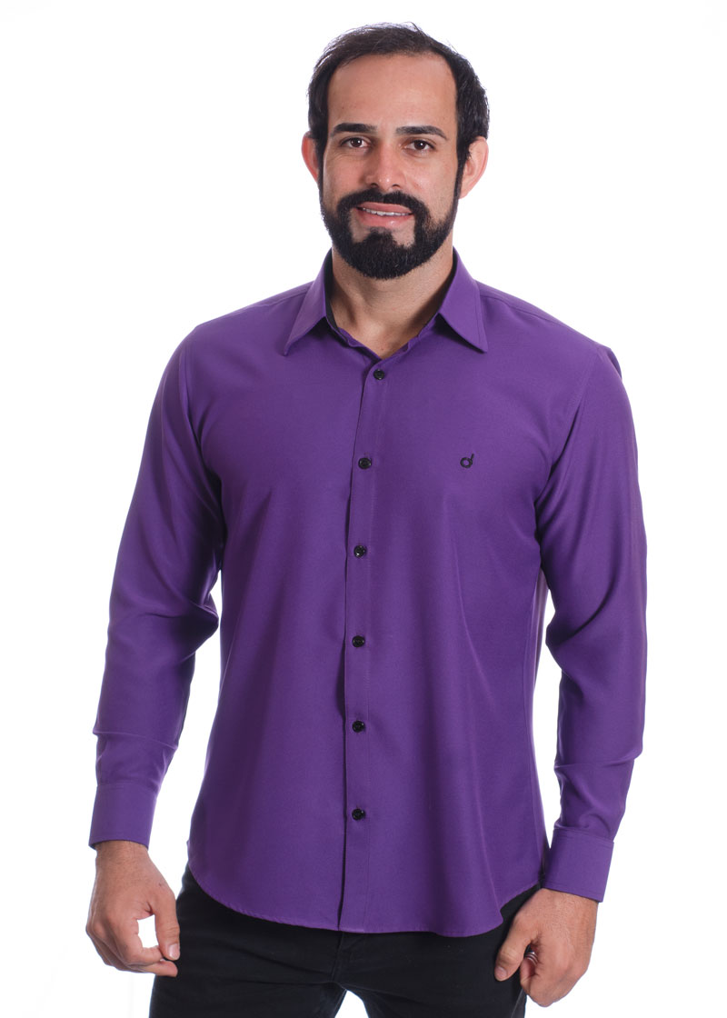 Camisa masculina roxa casual de manga longa