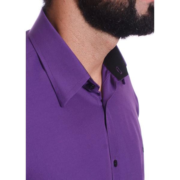 Camisa masculina roxa casual de manga longa