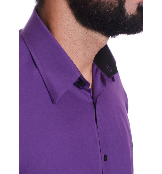 Camisa masculina roxa casual de manga longa