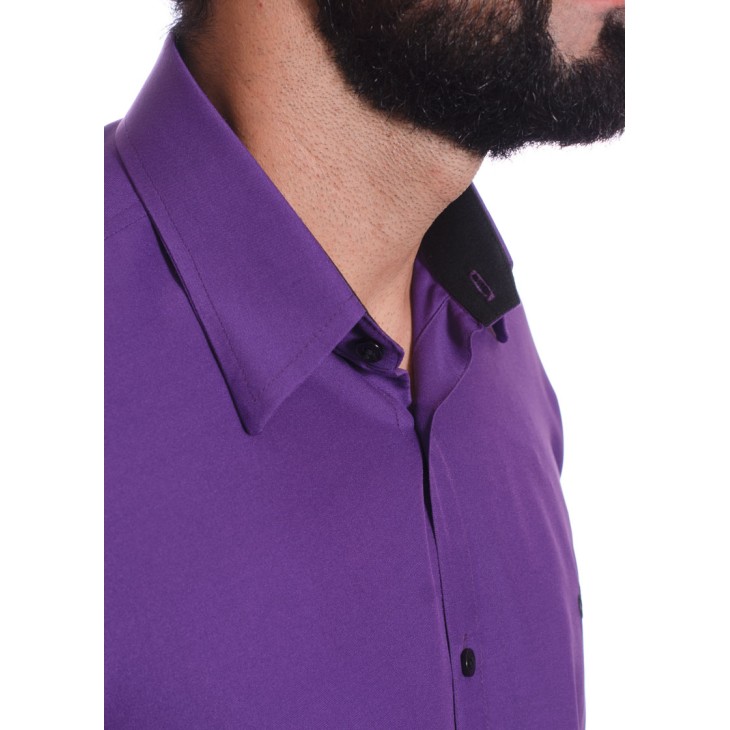 Camisa masculina roxa casual de manga longa