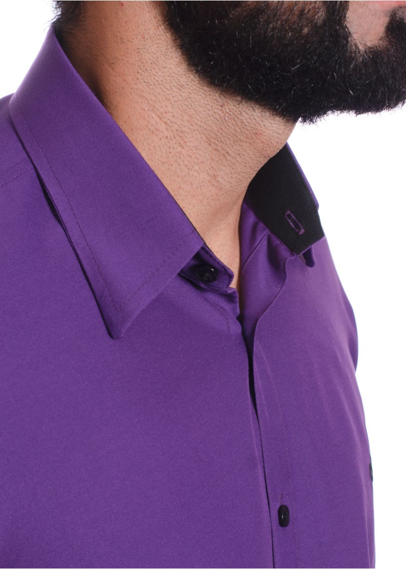 Camisa masculina roxa casual de manga longa