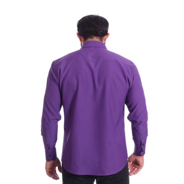 Camisa masculina roxa casual de manga longa