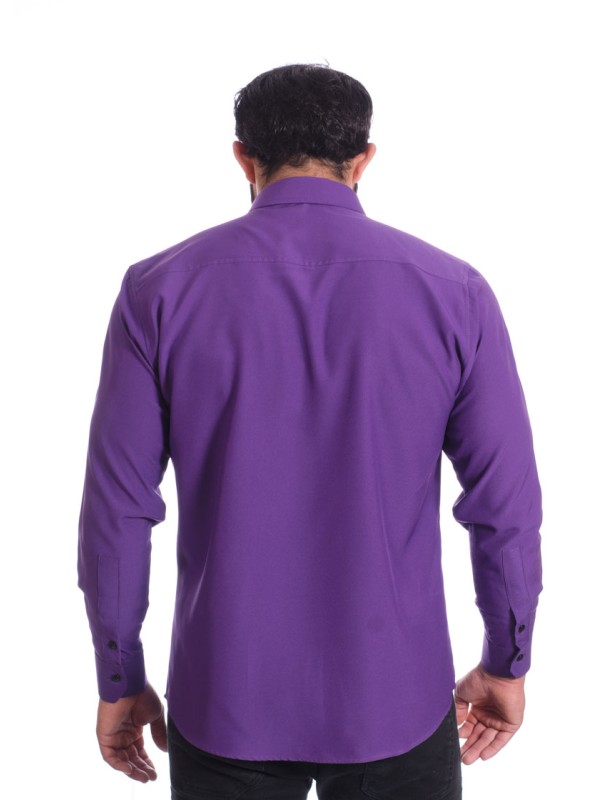 Camisa masculina roxa casual de manga longa