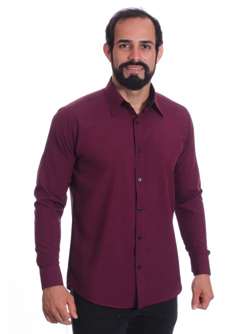 Camisa masculina bordo casual de manga longa