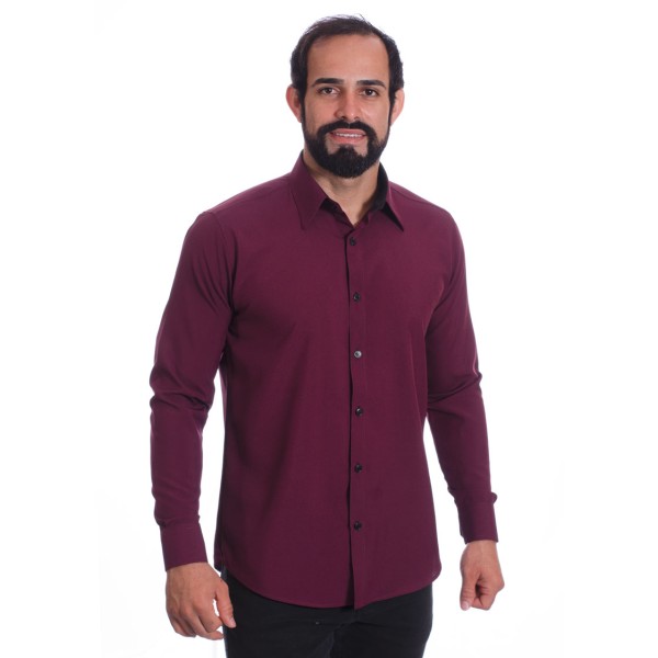 Camisa masculina bordo casual de manga longa