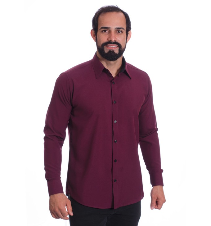 Camisa masculina bordo casual de manga longa Camisa masculina bordo casual de manga longa