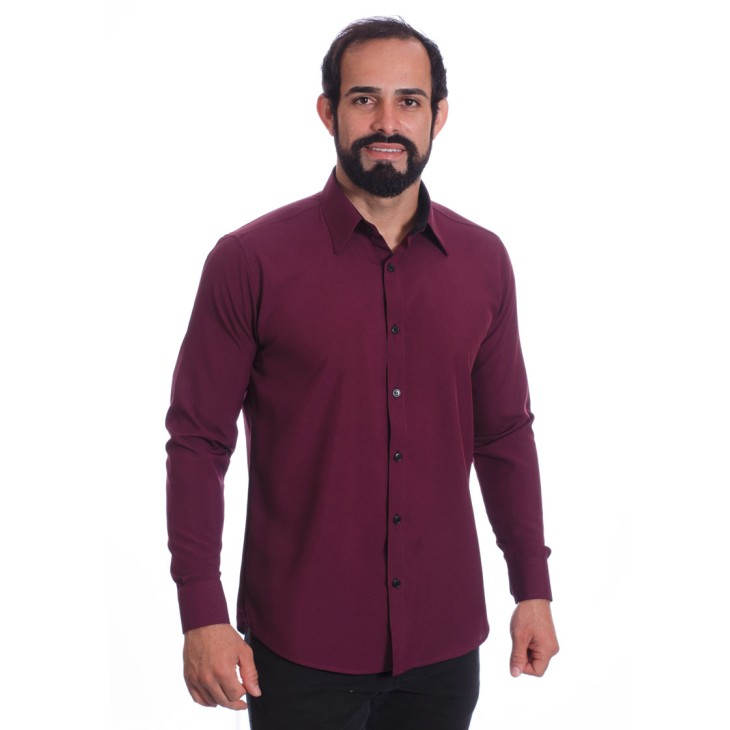 Camisa masculina bordo casual de manga longa