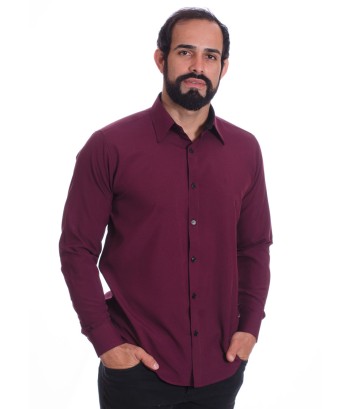 Camisa masculina bordo casual de manga longa
