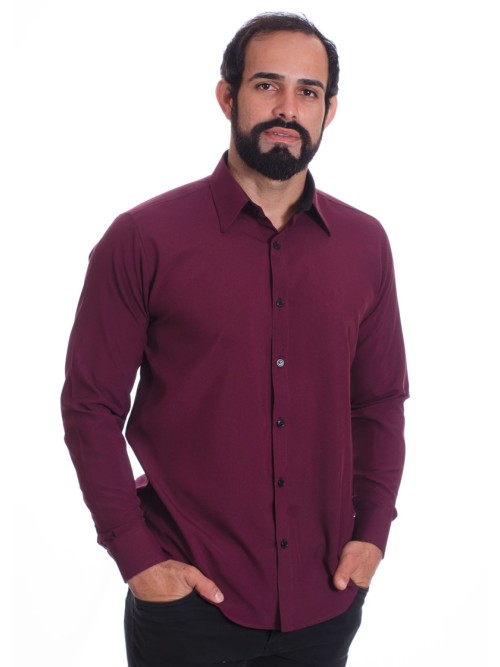 Camisa masculina bordo casual de manga longa