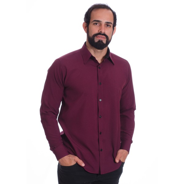Camisa masculina bordo casual de manga longa