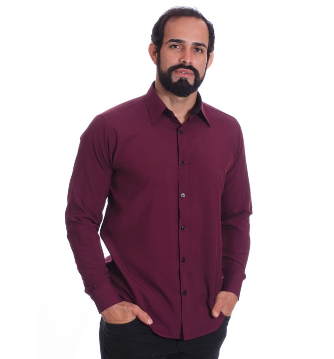 Camisa masculina bordo casual de manga longa Camisa masculina bordo casual de manga longa