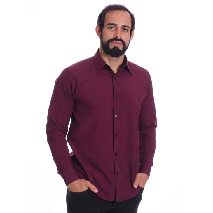 Camisa masculina bordo casual de manga longa