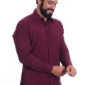 Camisa masculina bordo casual de manga longa