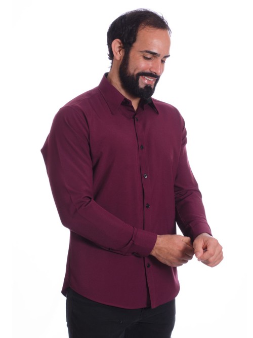 Camisa masculina bordo casual de manga longa