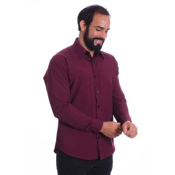 Camisa masculina bordo casual de manga longa