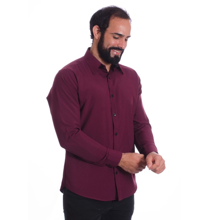 Camisa masculina bordo casual de manga longa Camisa masculina bordo casual de manga longa