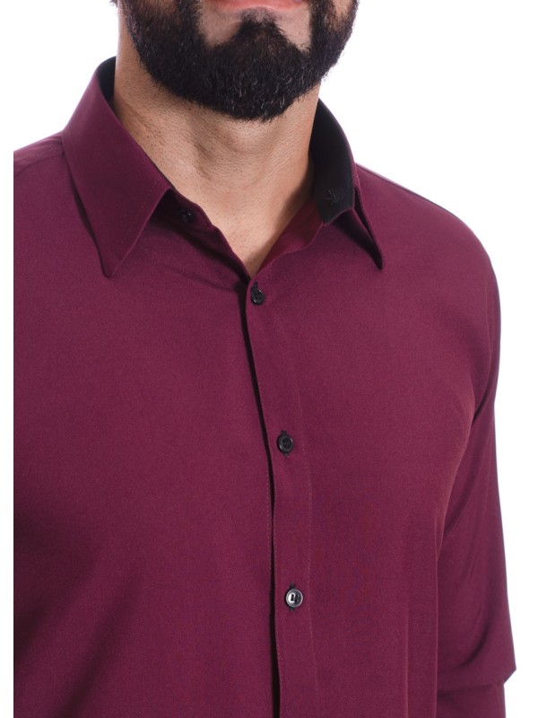 Camisa masculina bordo casual de manga longa Camisa masculina bordo casual de manga longa