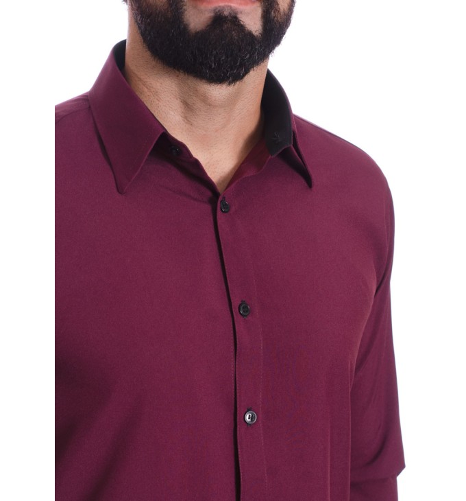 Camisa masculina bordo casual de manga longa Camisa masculina bordo casual de manga longa