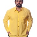 Camisa masculina amarela casual de manga longa