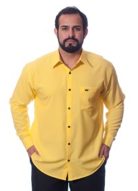 Camisa masculina amarela casual de manga longa