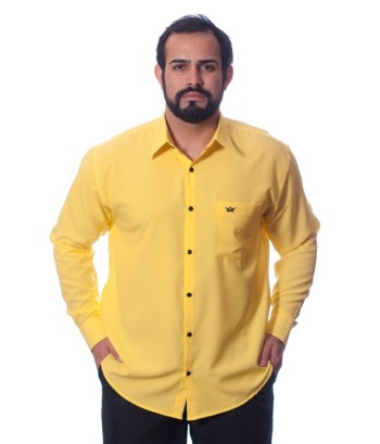 Camisa masculina amarela casual de manga longa