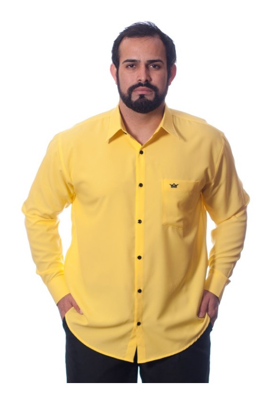Camisa masculina amarela casual de manga longa