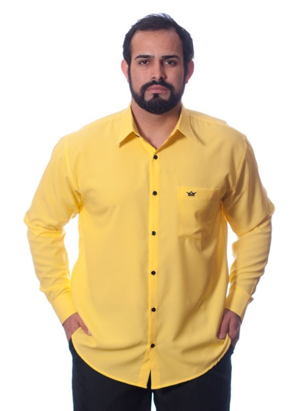 Camisa masculina amarela casual de manga longa