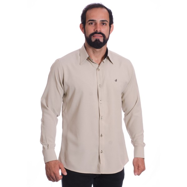 Camisa masculina caqui casual de manga longa