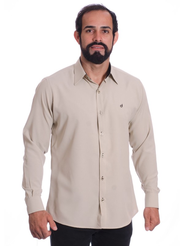 Camisa masculina caqui casual de manga longa