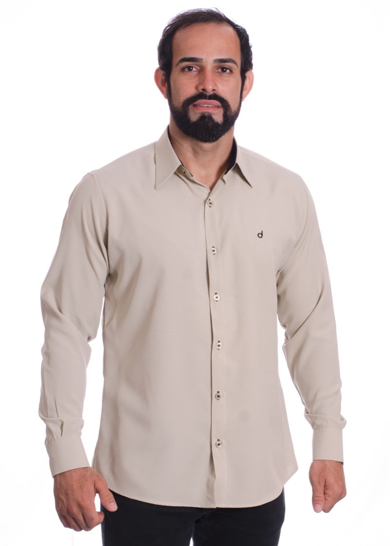 Camisa masculina caqui casual de manga longa