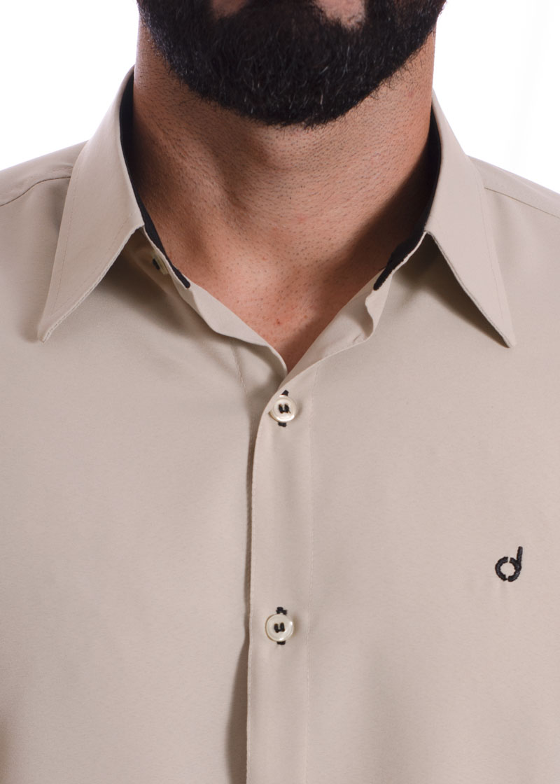 Camisa masculina caqui casual de manga longa