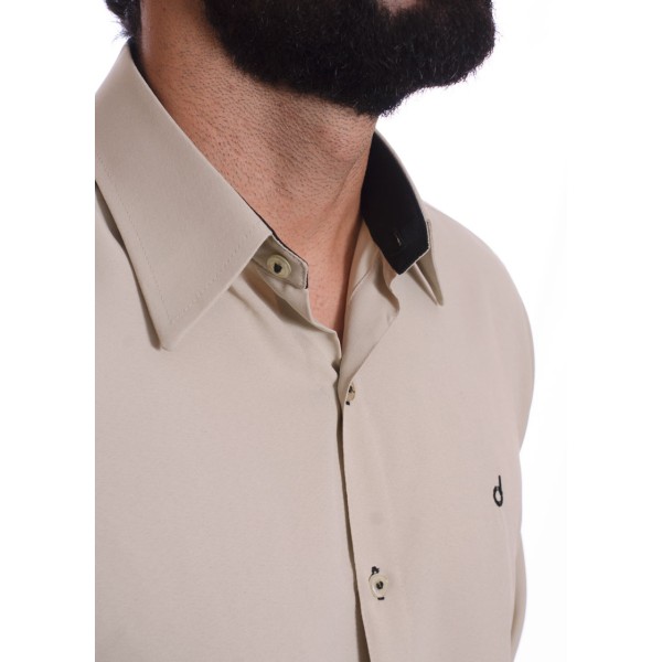 Camisa masculina caqui casual de manga longa