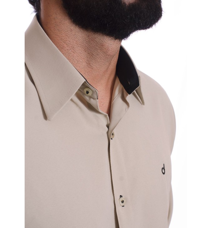 Camisa masculina caqui casual de manga longa Camisa masculina caqui casual de manga longa