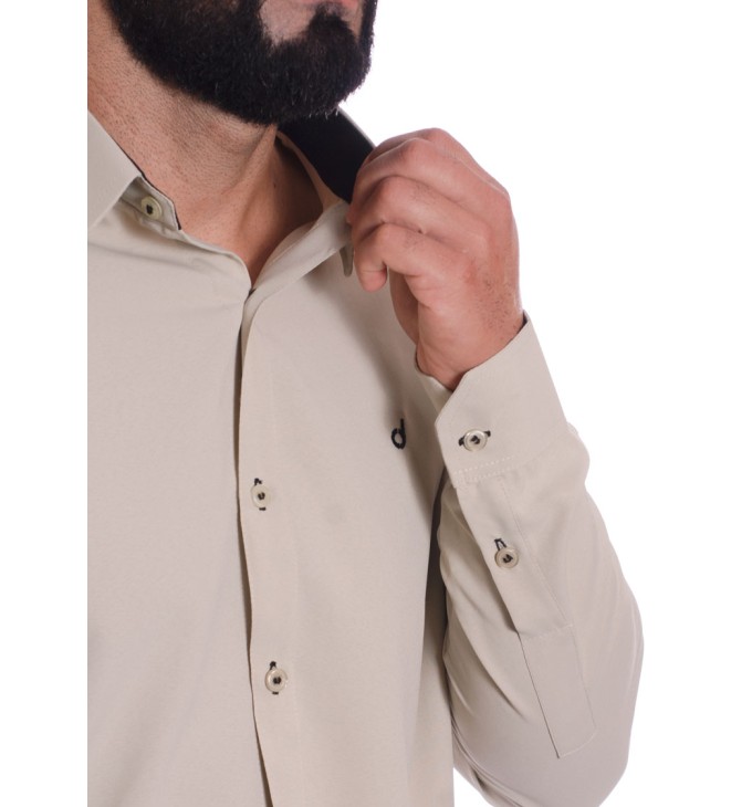 Camisa masculina caqui casual de manga longa Camisa masculina caqui casual de manga longa