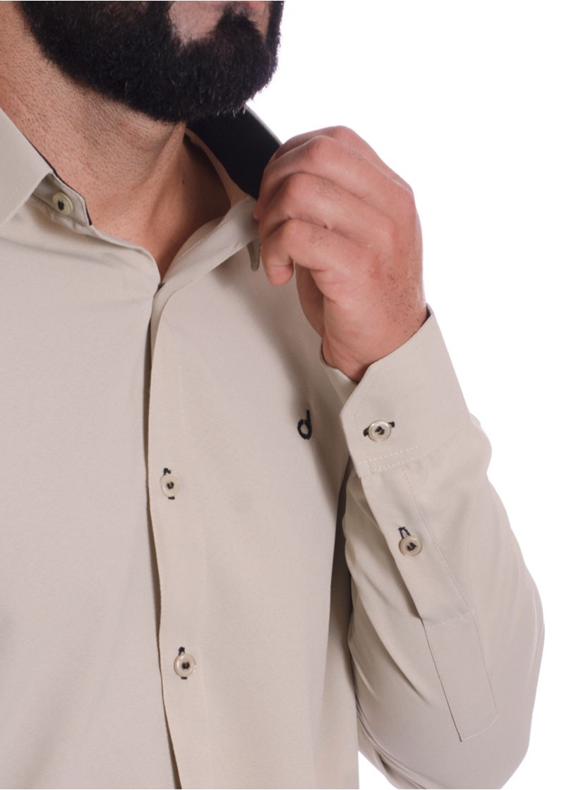 Camisa masculina caqui casual de manga longa