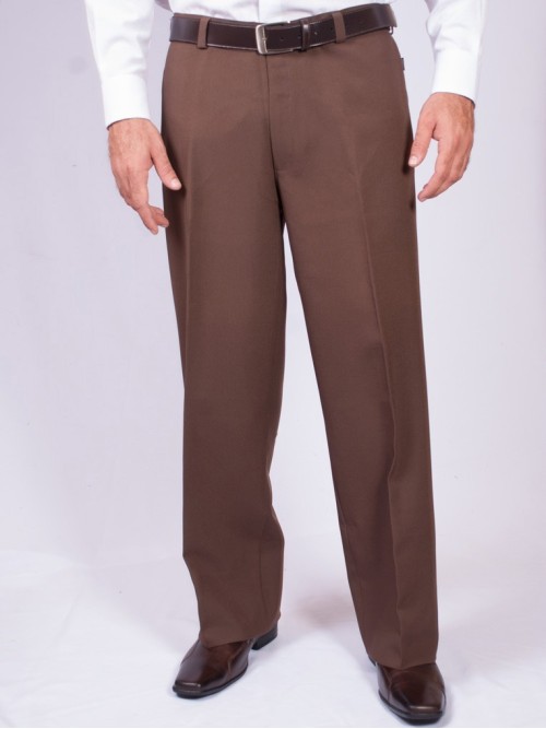 Calça social masculina gabardine sem pregas, marrom