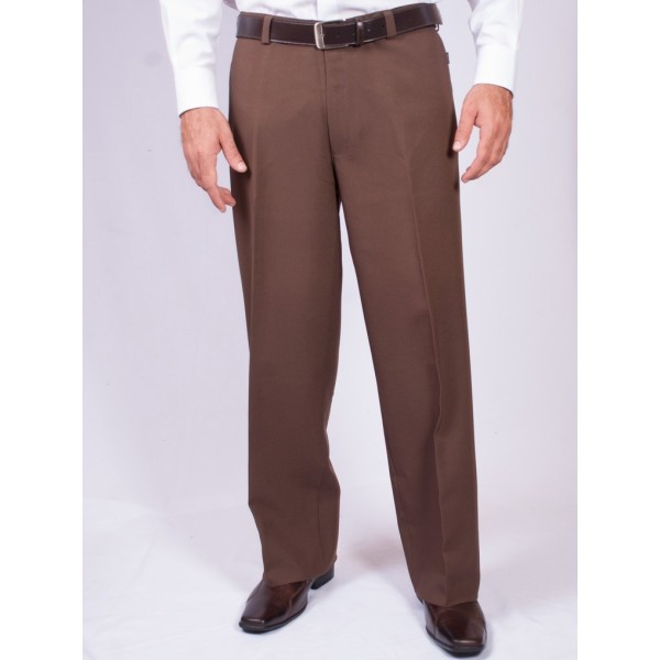 Calça social masculina gabardine sem pregas, marrom