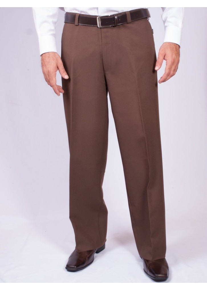 Calça social masculina gabardine sem pregas, marrom