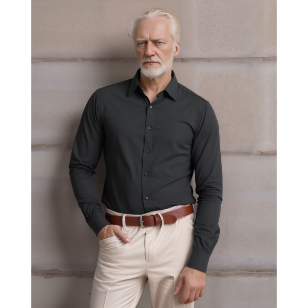 Camisa social preta masculina de algodão