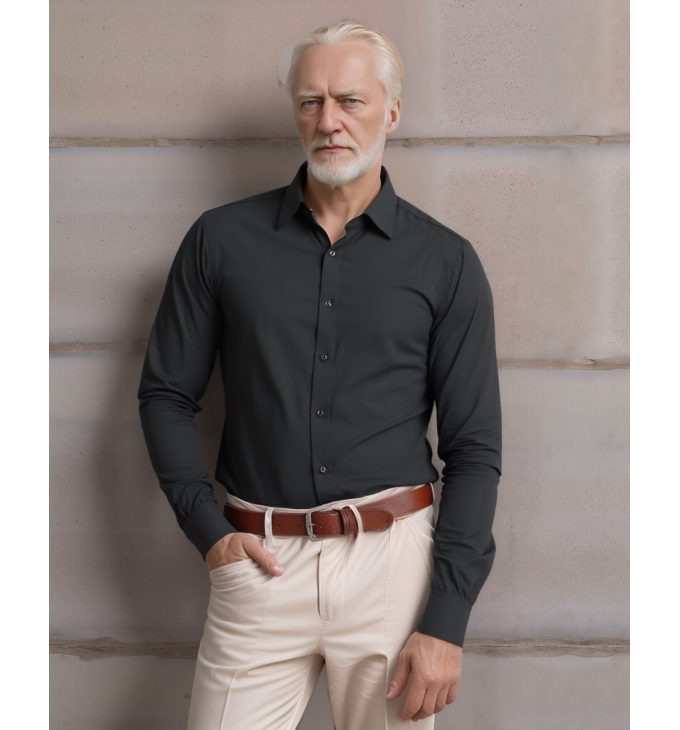 Camisa social preta masculina de algodão Camisa social preta masculina de algodão