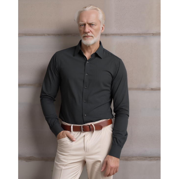 Camisa social preta masculina de algodão